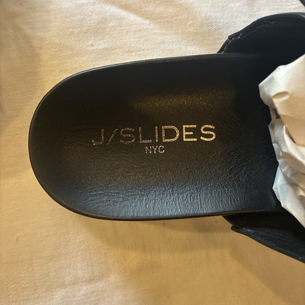 Jslides Women's Size 8 1/2 Leather Double Buckle Sandals Black - Picture 2 of 9